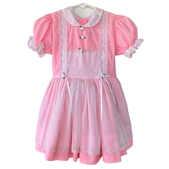 Vintage Betty Oden Full Circle Rosette Lace Party Pageant Dress Bubble Gum Pink - Picture 3 of 16